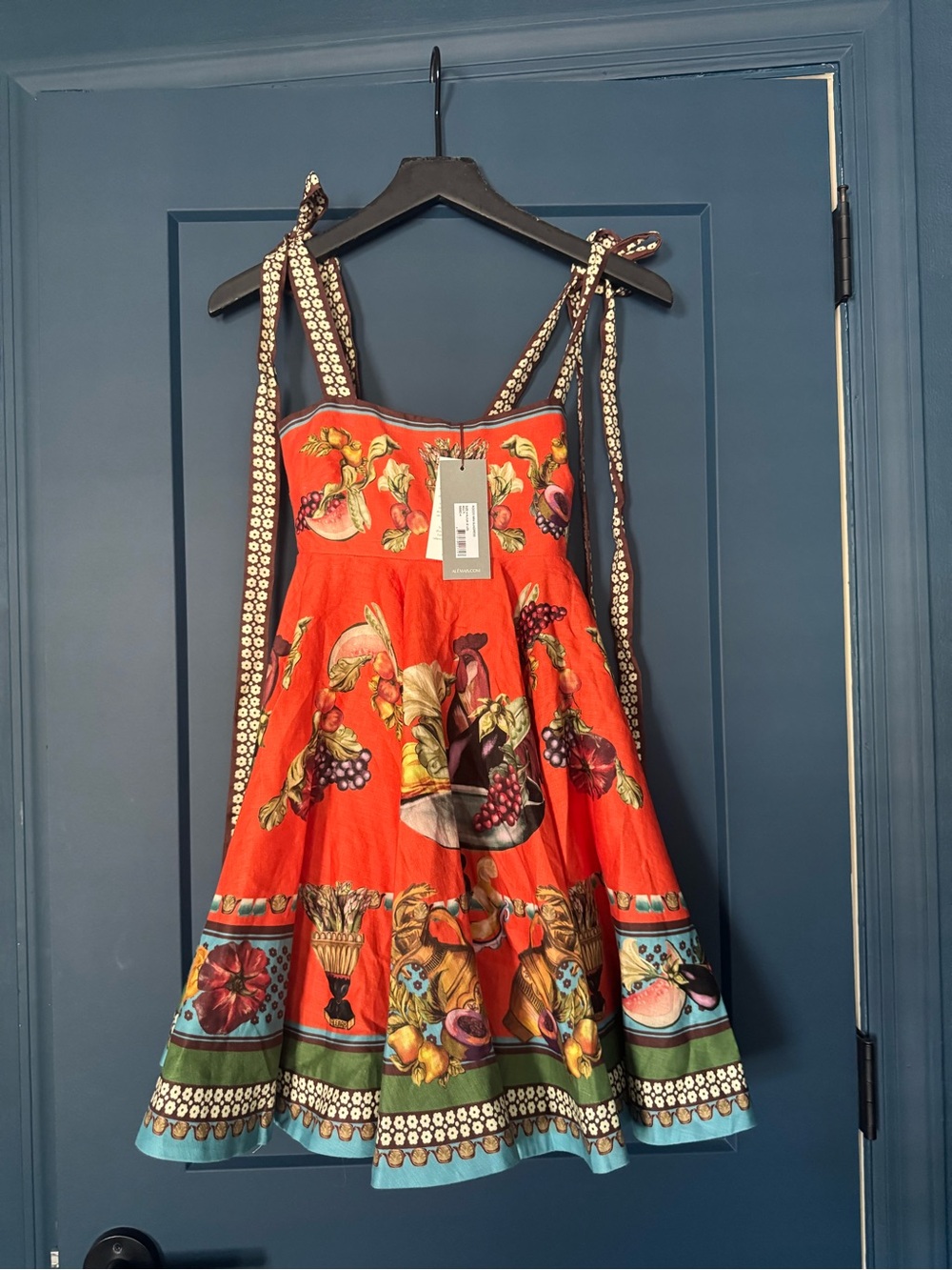 Alemais Orange Rocco Babydoll Tie-Shoulder Mini Dress Sz 0 NWT